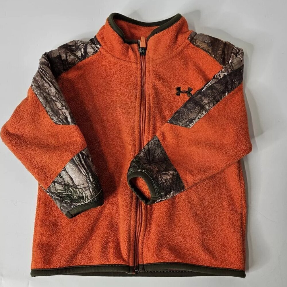 Under Armour Unisex Realtree Camo 1/4-Zip Pullover Neon Orange Toddler Size 2T